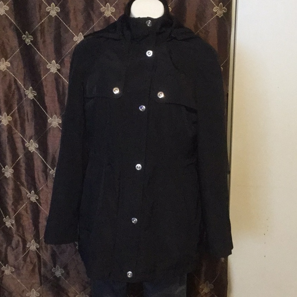 London Fog Black Snap-Button Zipper Trench Coat
